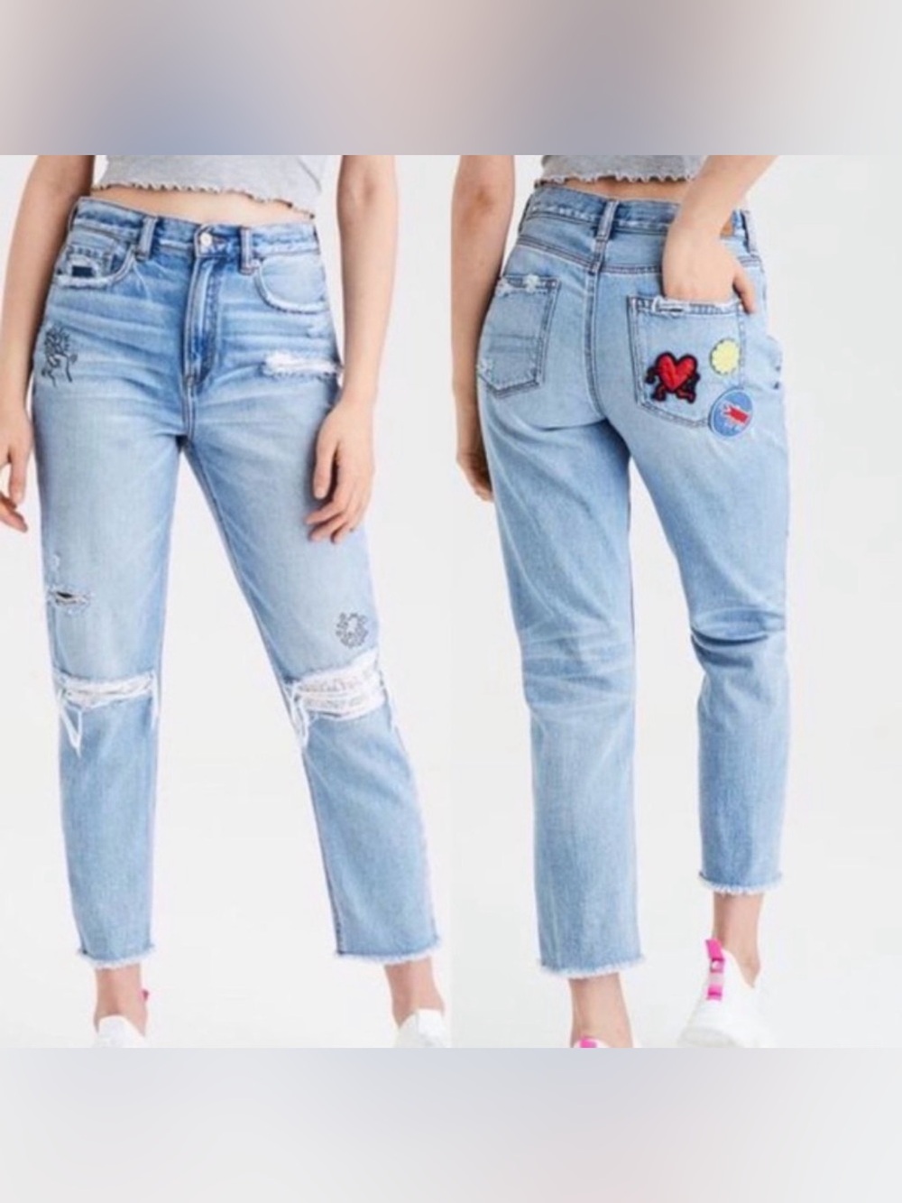 American Eagle Keith Haring Patched Mom Jeans Size 4 - Picture 2 of 9